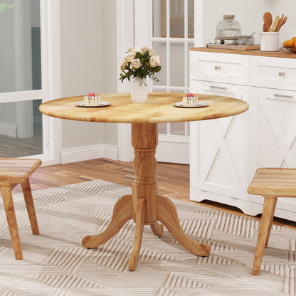 Wooden Dining Table with Round Tabletop and Curved Trestle Legs-Black