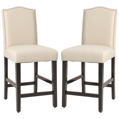 2 Pcs Fabric Nail Head Counter Height Dining Side Chairs Set-Beige