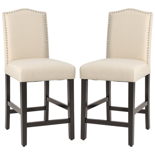 2 Pcs Fabric Nail Head Counter Height Dining Side Chairs Set-Beige