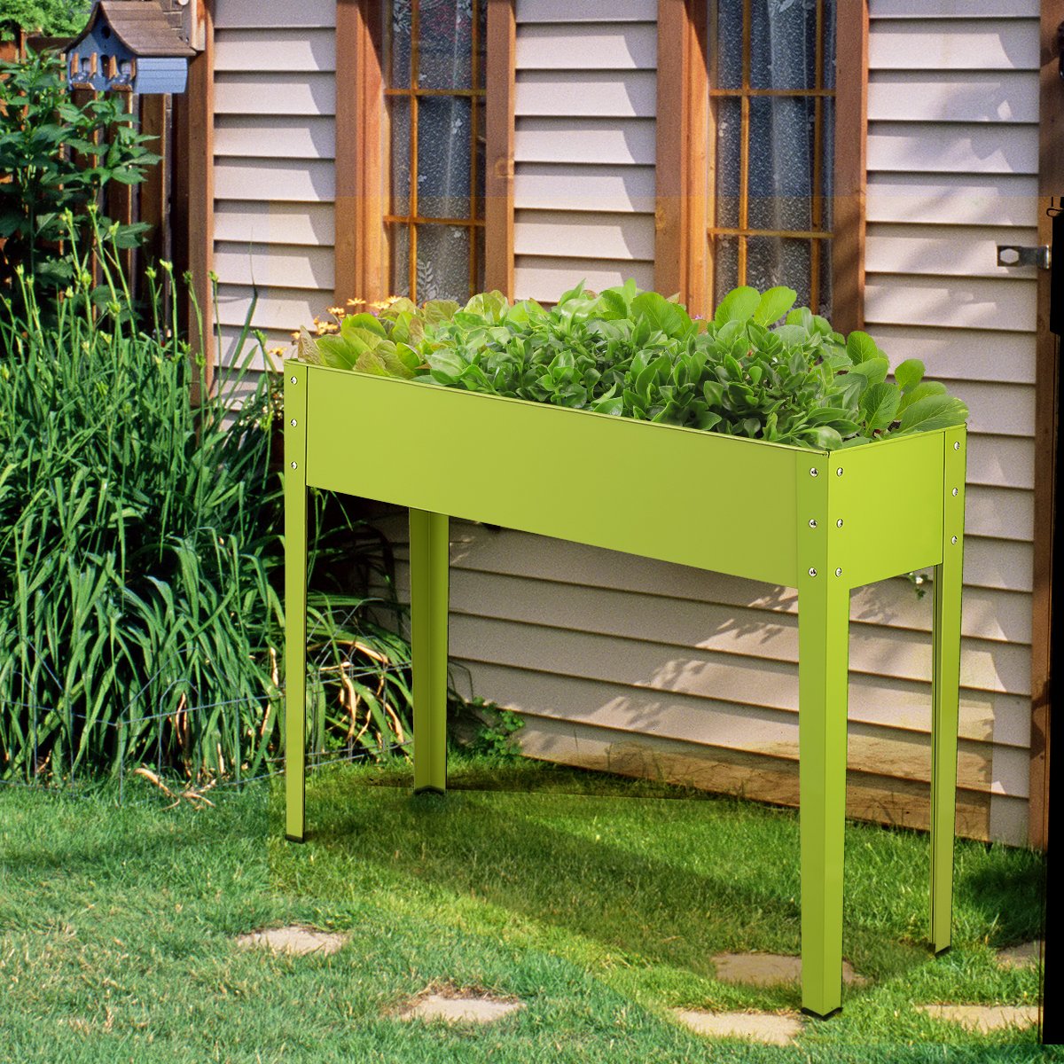 Metal Raised Garden Bed with Legs and Drainage Hole-24 x 11 x 18 inches