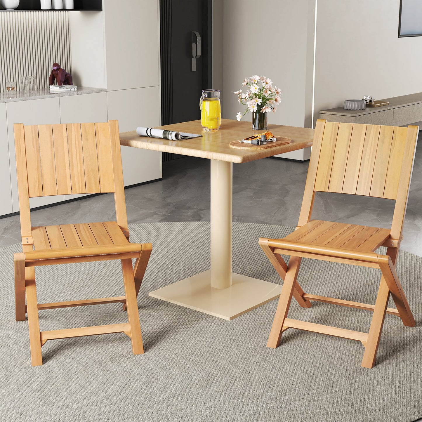 2 Pieces Teak Wood Outdoor Dining Chairs with Slatted Sea