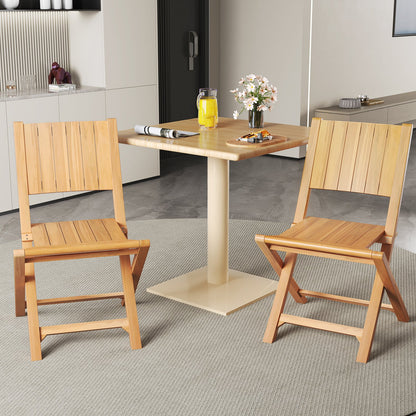 2 Pieces Teak Wood Outdoor Dining Chairs with Slatted Sea