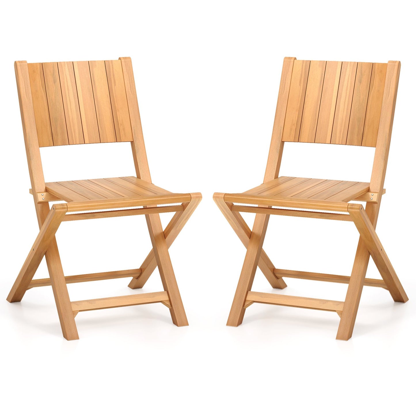 2 Pieces Teak Wood Outdoor Dining Chairs with Slatted Sea