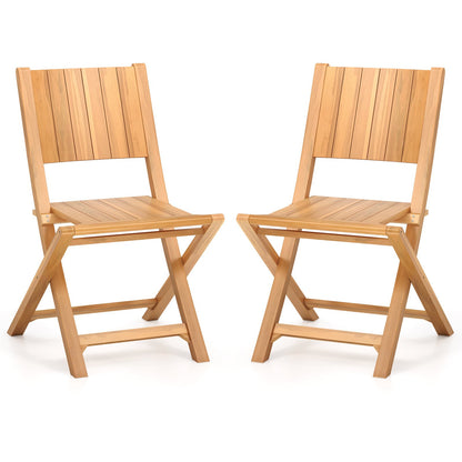 2 Pieces Teak Wood Outdoor Dining Chairs with Slatted Sea