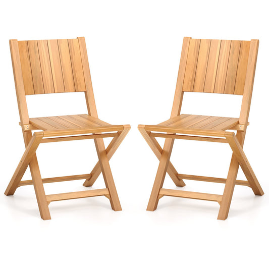 2 Pieces Teak Wood Outdoor Dining Chairs with Slatted Sea