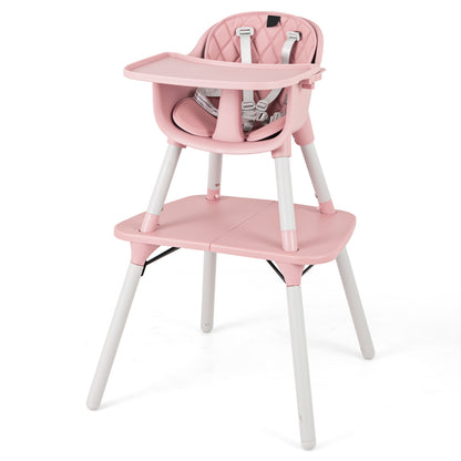 4-in-1 Baby Convertible Toddler Table Chair Set with PU Cushion-Pink
