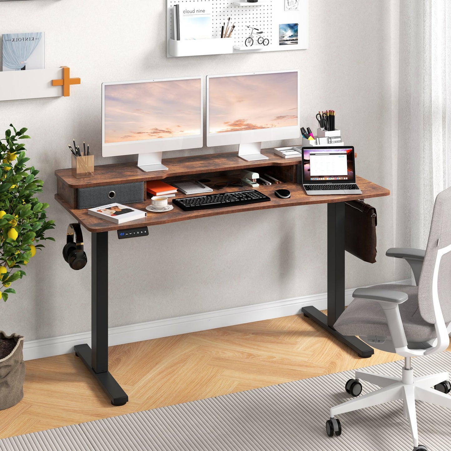 55 Inch x 24 Inch Height Adjustable Electric Standing Desk with 2 Drawers-Black