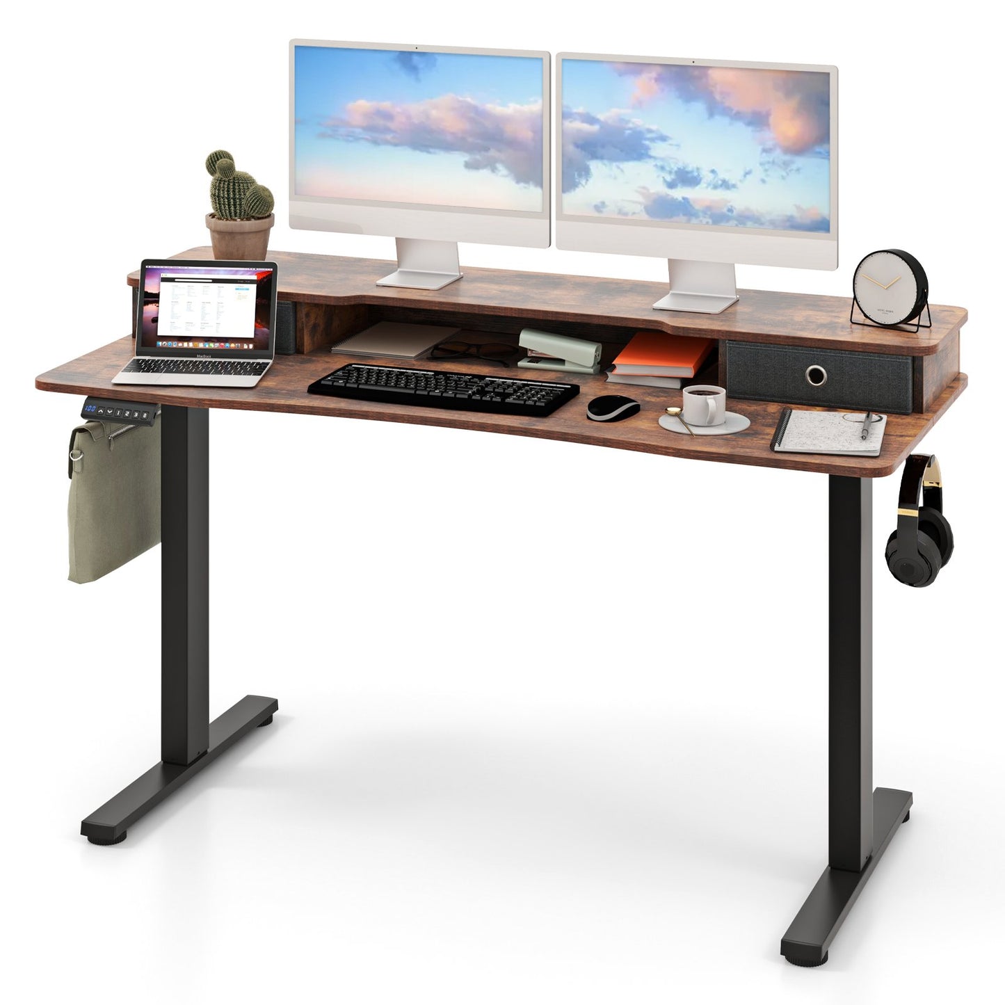 55 Inch x 24 Inch Height Adjustable Electric Standing Desk with 2 Drawers-Black