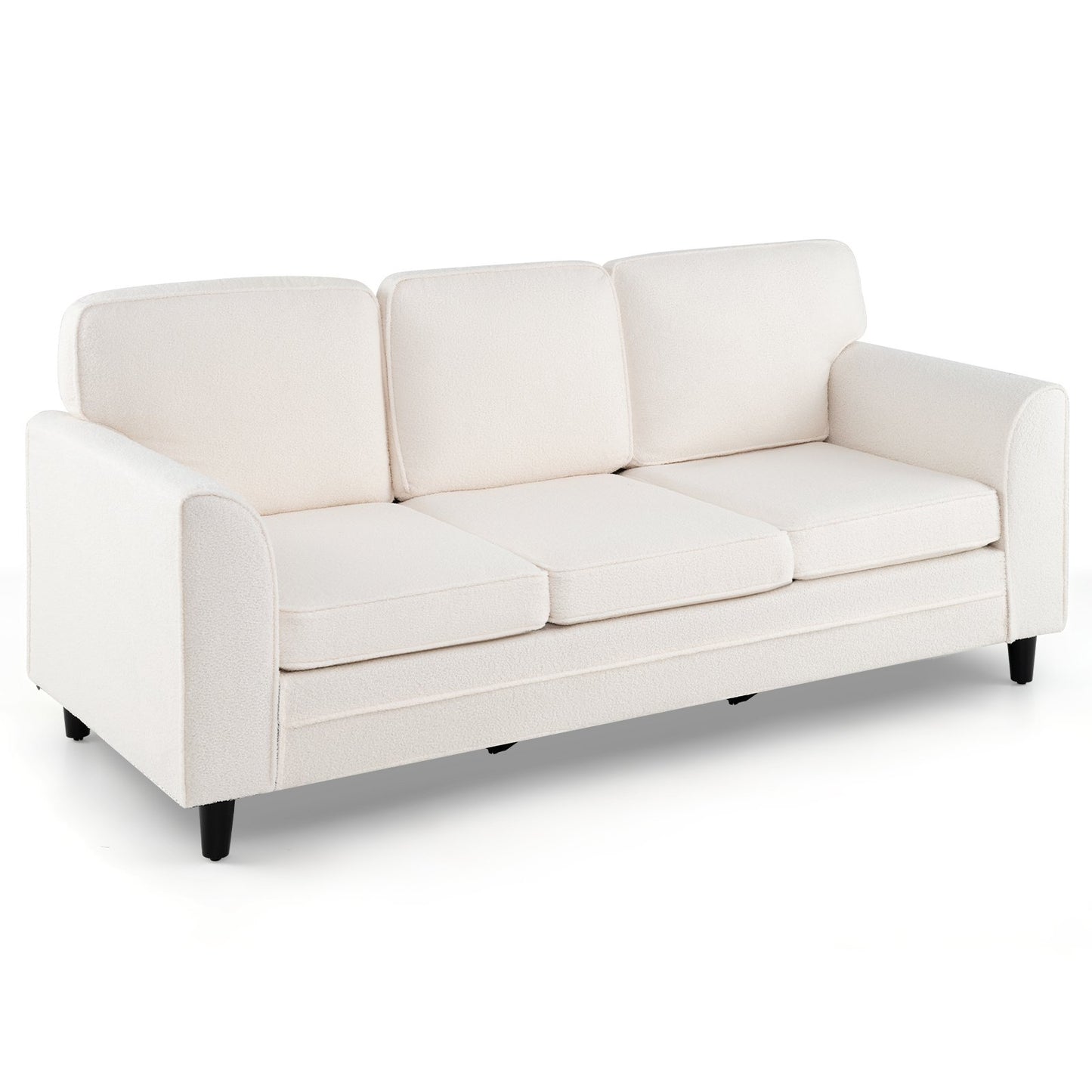 Upholstered Teddy Velvet 3-Seat Sofa with Comfy Back Pillows-Gray