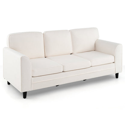 Upholstered Teddy Velvet 3-Seat Sofa with Comfy Back Pillows-Gray