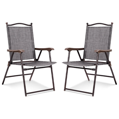 Set of 2 Patio Folding Sling Back Camping Deck Chairs-Beige