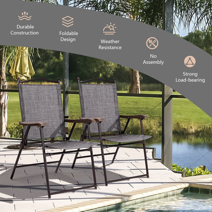 Set of 2 Patio Folding Sling Back Camping Deck Chairs-Beige