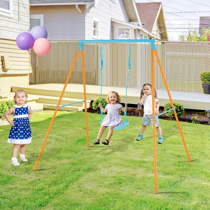 Outdoor Heavy Duty Metal Toddler Swing Set with Stand-Blue
