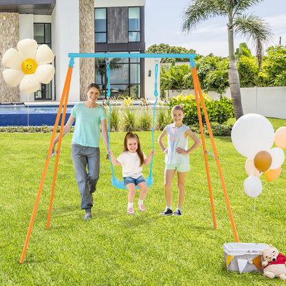Outdoor Heavy Duty Metal Toddler Swing Set with Stand-Blue