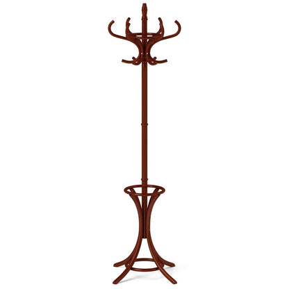 Wood Standing Hat Coat Rack w/ Umbrella Stand-Black