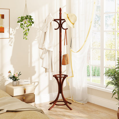 Wood Standing Hat Coat Rack w/ Umbrella Stand-Black