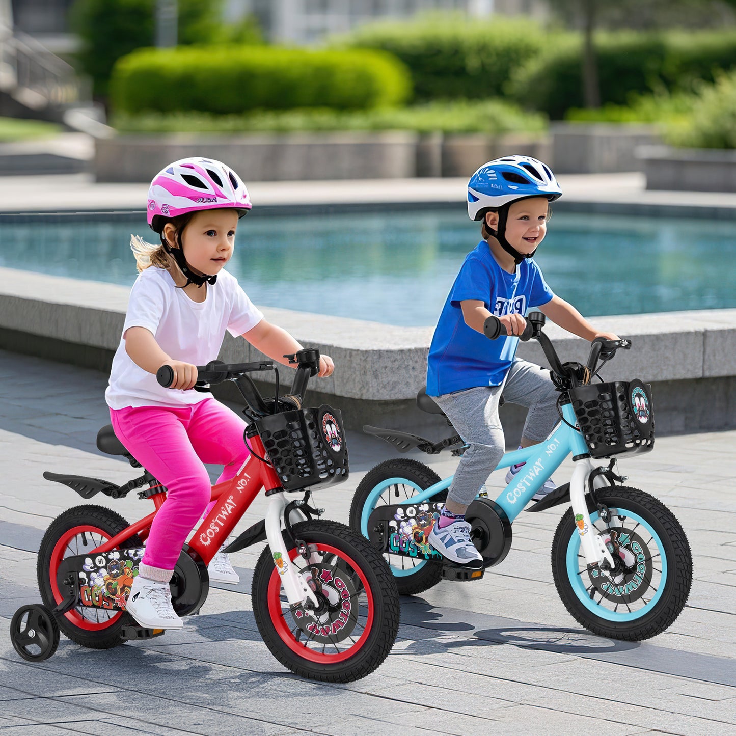 12-inch adjustable kids bike with storage basket and double brakes, suitable for 3-4 years old, by Wilsons Home Store.