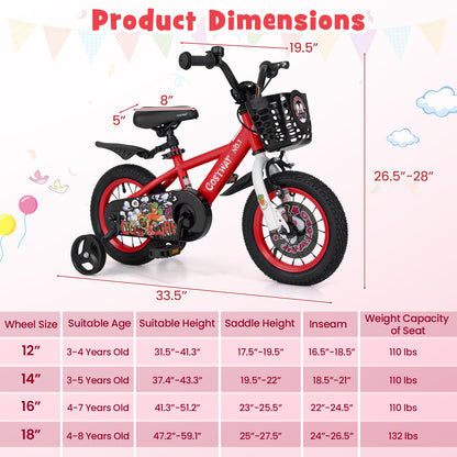 12-inch kids bike by Wilsons Home Store with adjustable seat, storage basket, and double brakes, suitable for ages 3-4 years.