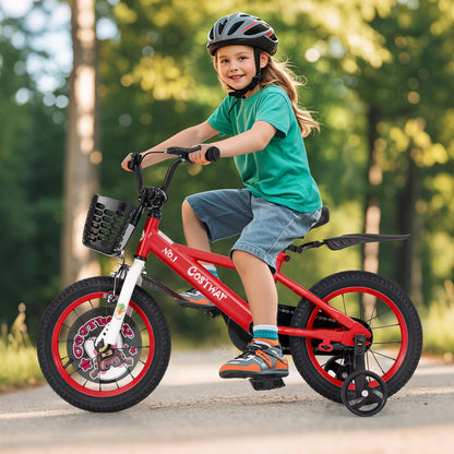 16 Inch Kids Bike Adjustable with Storage Basket and Double Brake for 4-8 Years Old-16 inches