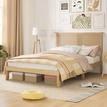 Twin/Full/Queen Size Bed Frame with Rattan Headboard-Queen Size