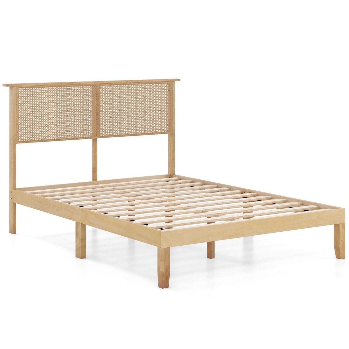 Twin/Full/Queen Size Bed Frame with Rattan Headboard-Queen Size