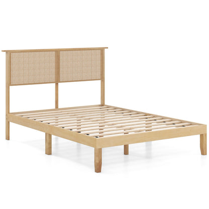 Twin/Full/Queen Size Bed Frame with Rattan Headboard-Queen Size
