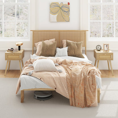 Twin/Full/Queen Size Bed Frame with Rattan Headboard-Queen Size