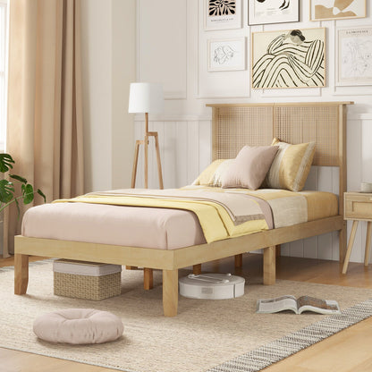 Twin/Full/Queen Size Bed Frame with Rattan Headboard-Queen Size