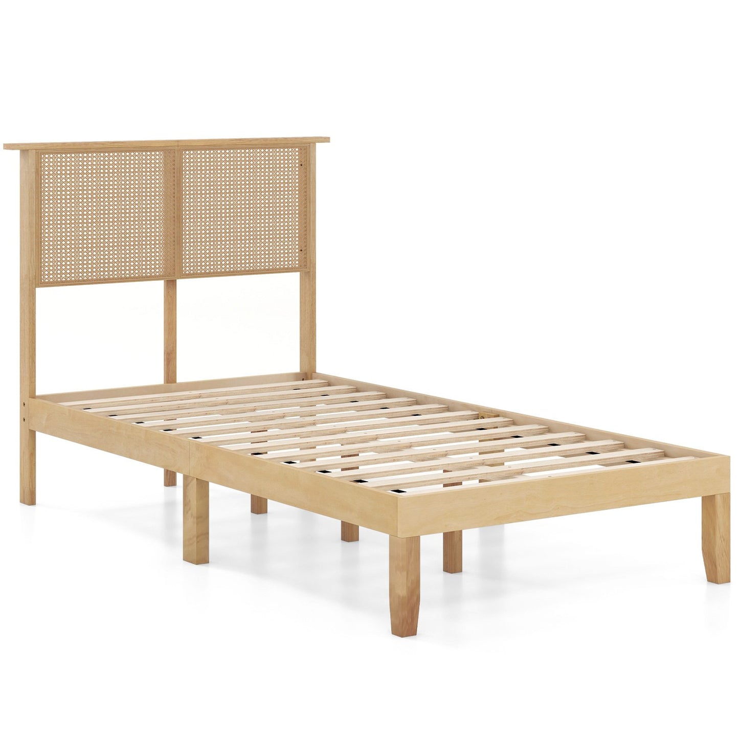 Twin/Full/Queen Size Bed Frame with Rattan Headboard-Queen Size