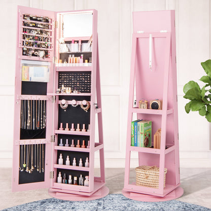 360° Rotating Mirrored Jewelry Cabinet Armoire 3 Color LED Modes Lockable-Black