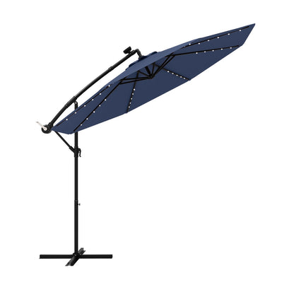 10 Feet Solar Offset Hanging Umbrella with 40 Lamp Beads and Solar Panel-Beige