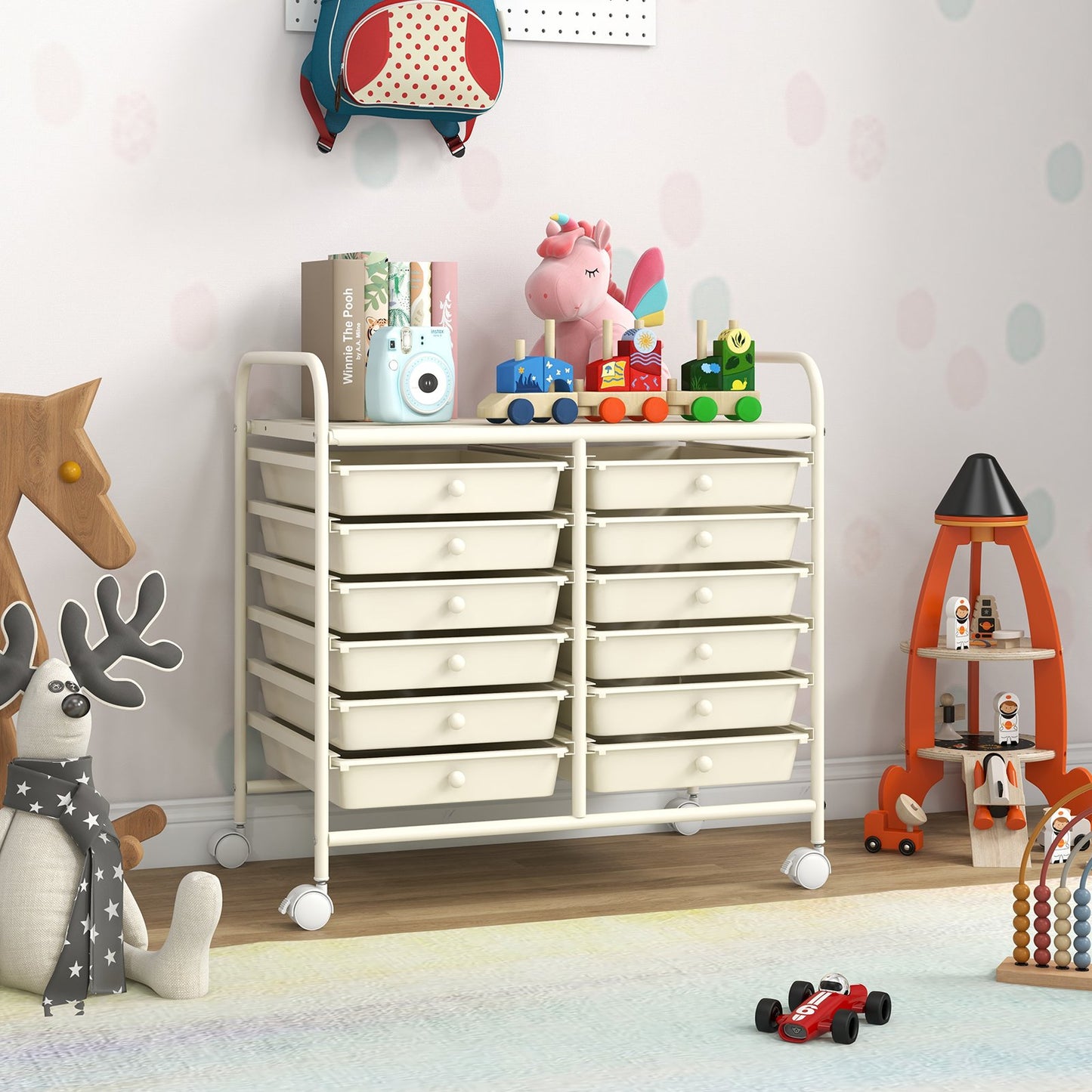 12 Drawers Rolling Storage Cart for Home and Office-Black