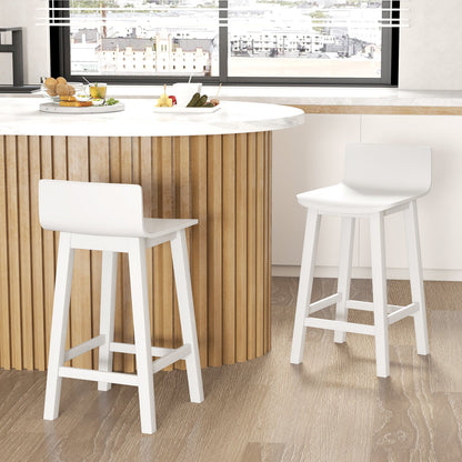Wood Bar Stools Set of 2 with Solid Back and Seat-Black