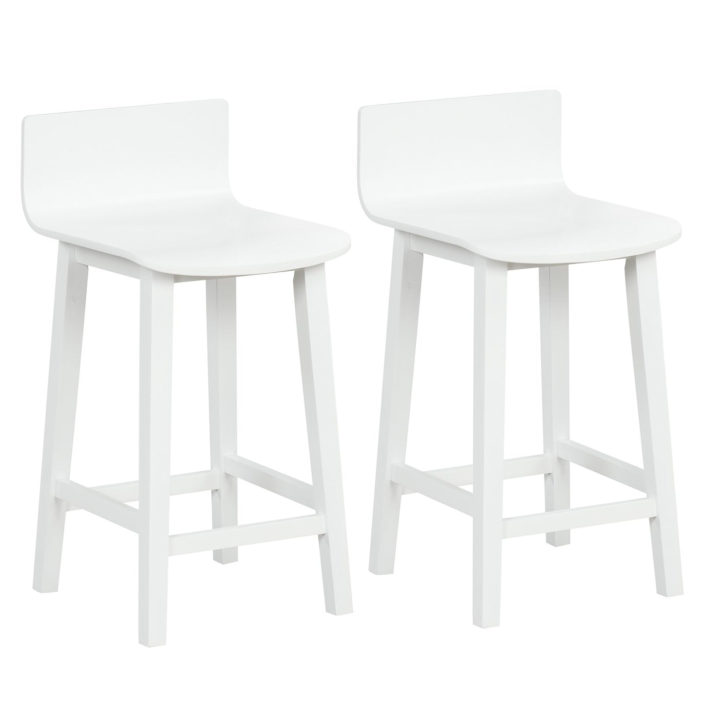 Wood Bar Stools Set of 2 with Solid Back and Seat-Black