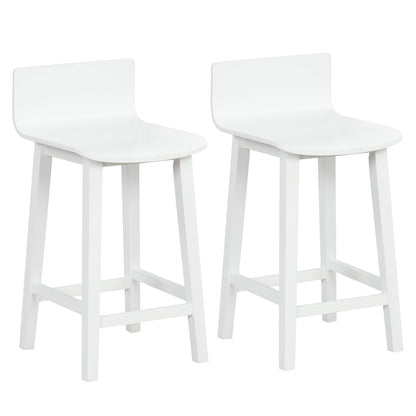 Wood Bar Stools Set of 2 with Solid Back and Seat-Black