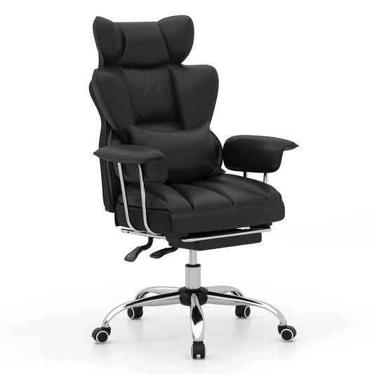 Big and Tall Executive Office Desk Chair with Footrest and Lumbar Support-Black