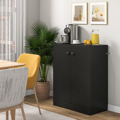 2-Door Modern Floor Storage Cabinet with 3-Tier Shelf-Black