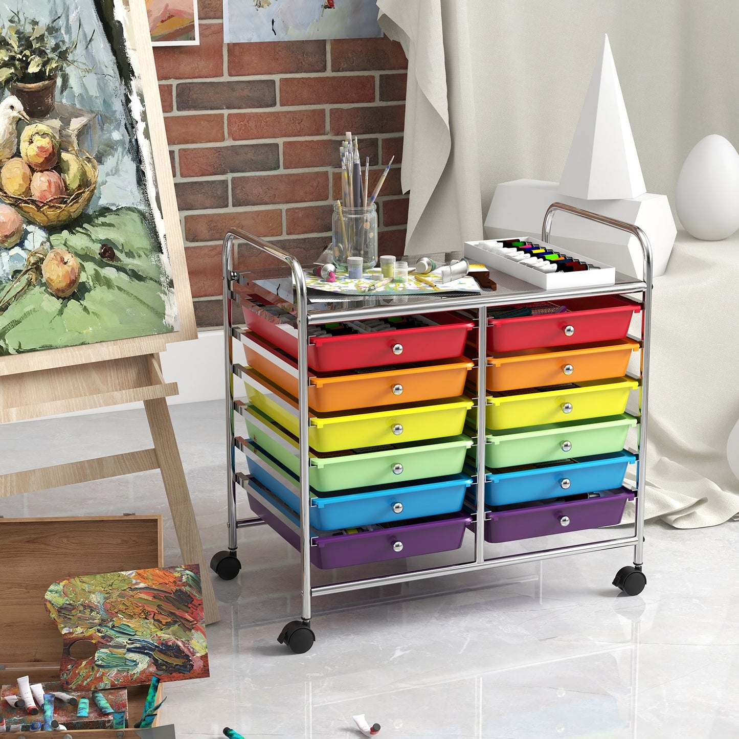 12 Drawers Rolling Storage Cart for Home and Office-Black
