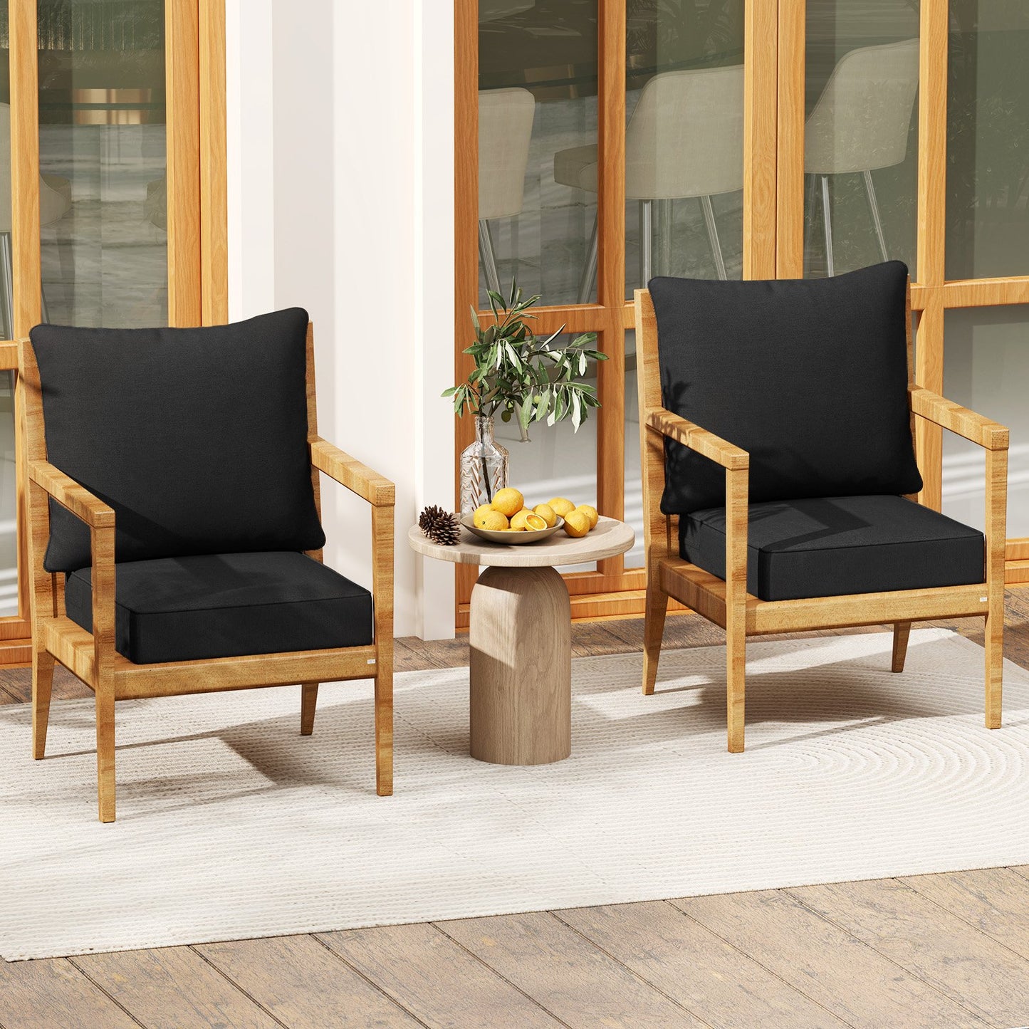 Deep Seat Chair Cushion Pads Set with Rope Belts for Indoor and Outdoor-Beige