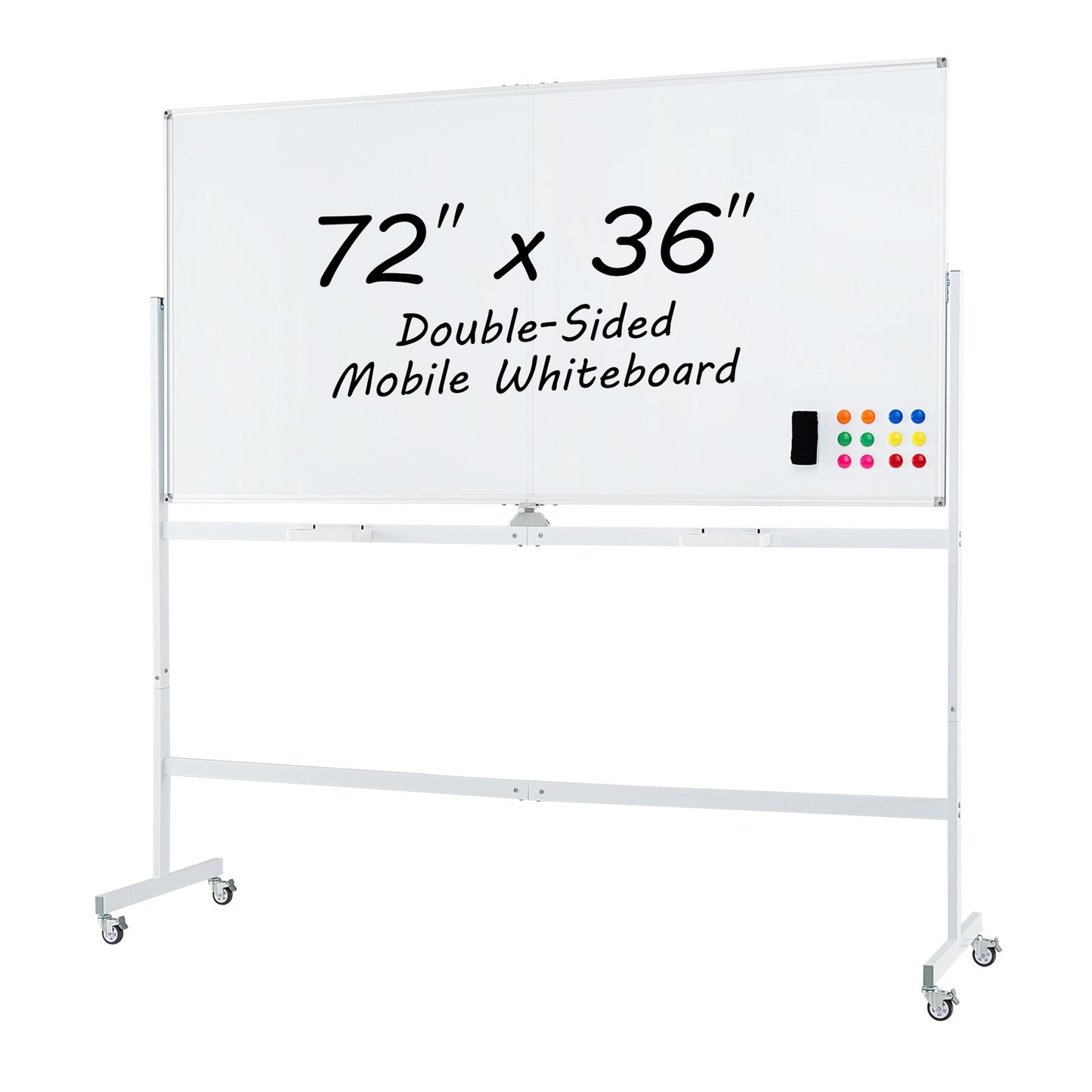 Rolling Double-Sided Magnetic Whiteboard on Wheels with Stand and Aluminum Alloy Frame-White