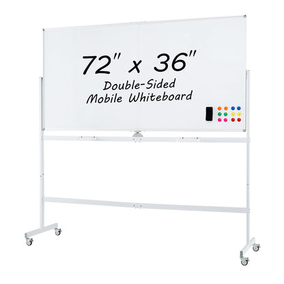 Rolling Double-Sided Magnetic Whiteboard on Wheels with Stand and Aluminum Alloy Frame-White