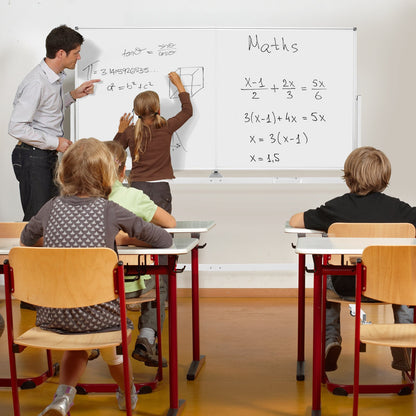 Rolling Double-Sided Magnetic Whiteboard on Wheels with Stand and Aluminum Alloy Frame-White