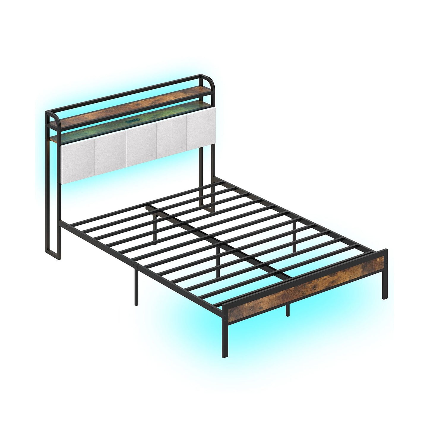 Twin/Full/Queen/King Size Bed Frame with LED Light and Charging Station-Twin Size