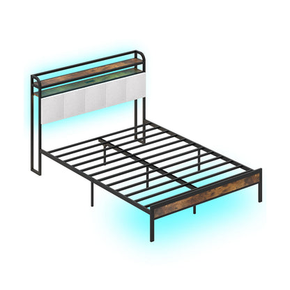 Twin/Full/Queen/King Size Bed Frame with LED Light and Charging Station-Twin Size
