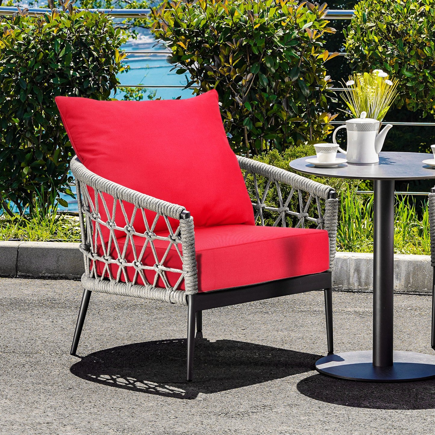 Deep Seat Chair Cushion Pads Set with Rope Belts for Indoor and Outdoor-Beige