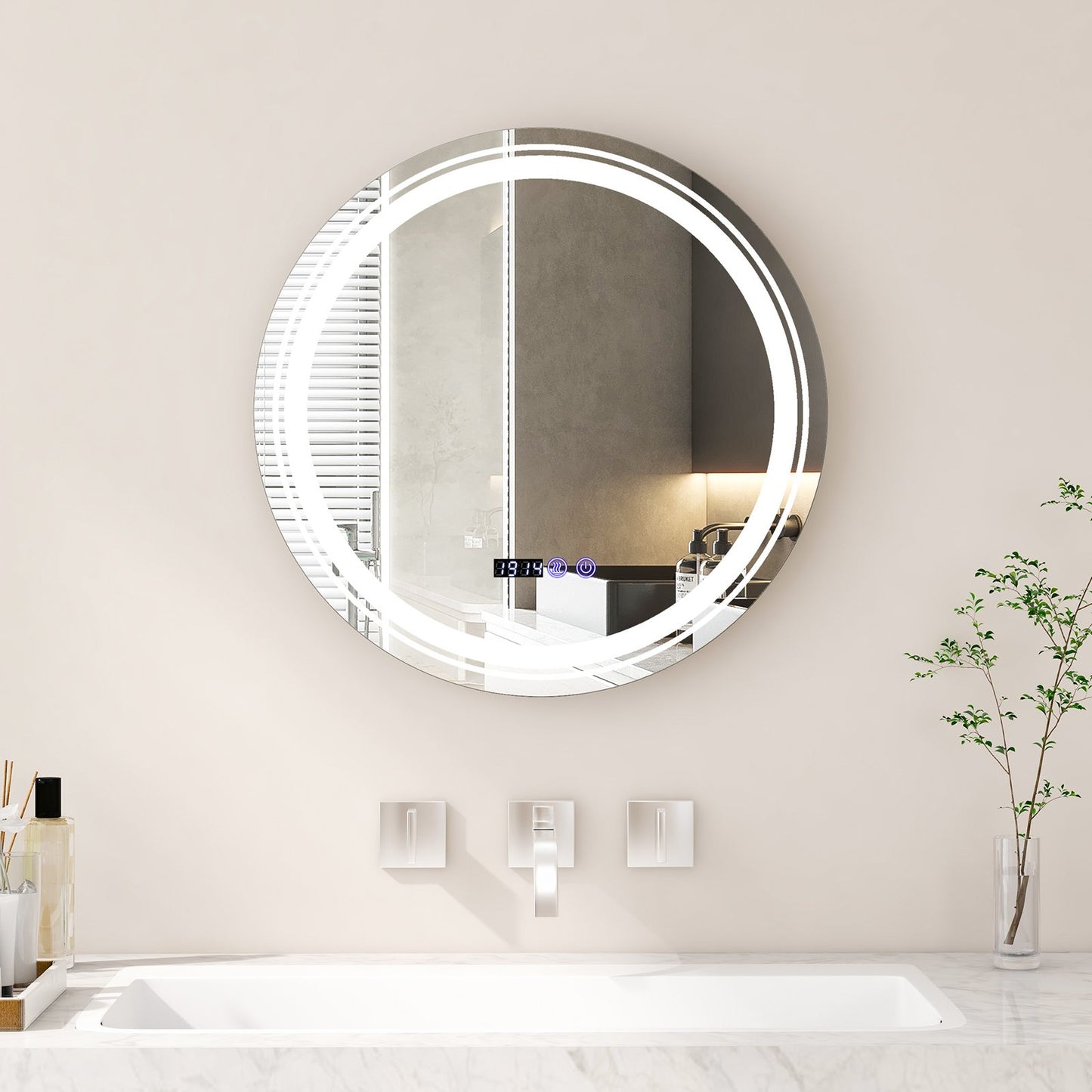 Anti-Fog Round Led Bathroom Mirror with 3 Color LED Lights-L