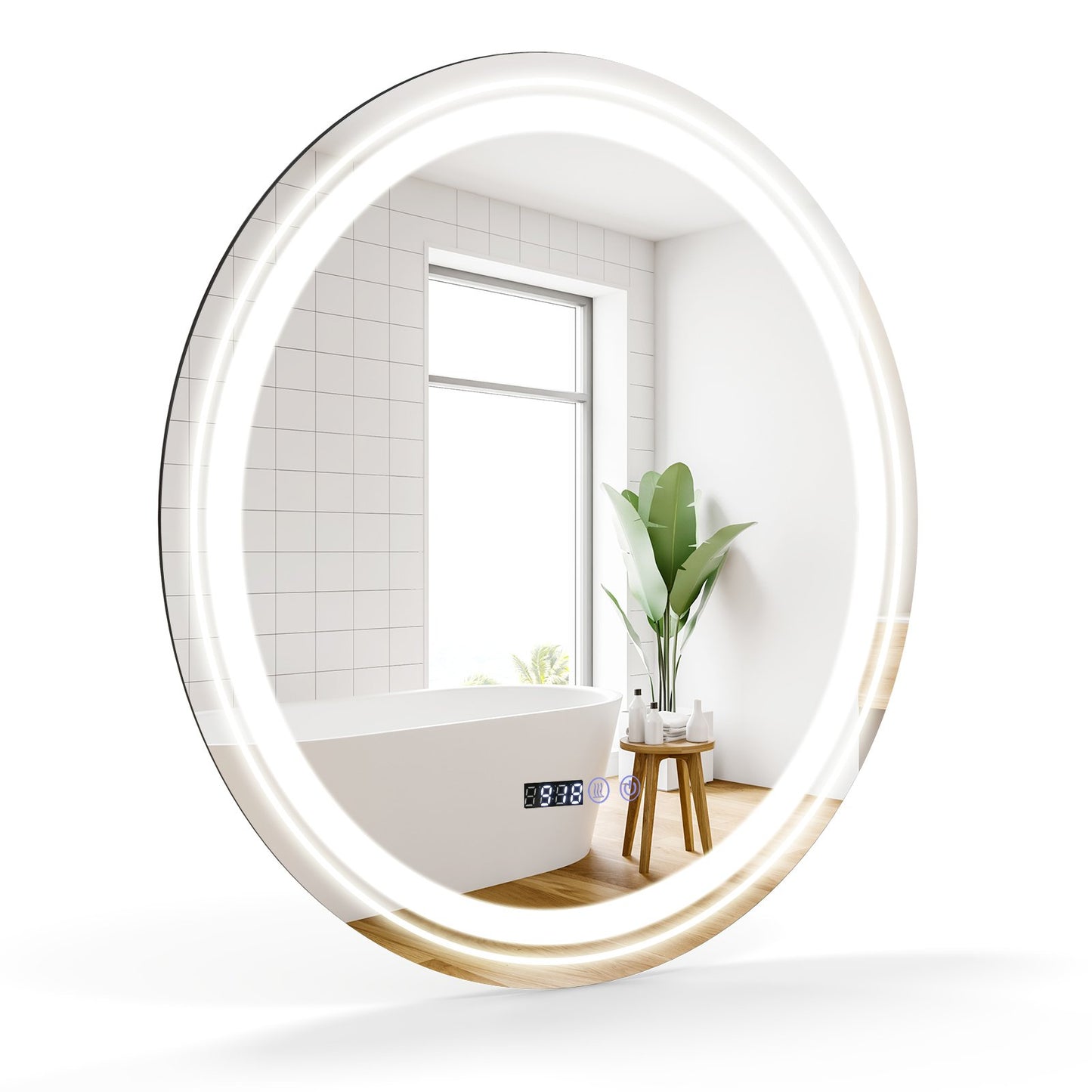 Anti-Fog Round Led Bathroom Mirror with 3 Color LED Lights-L