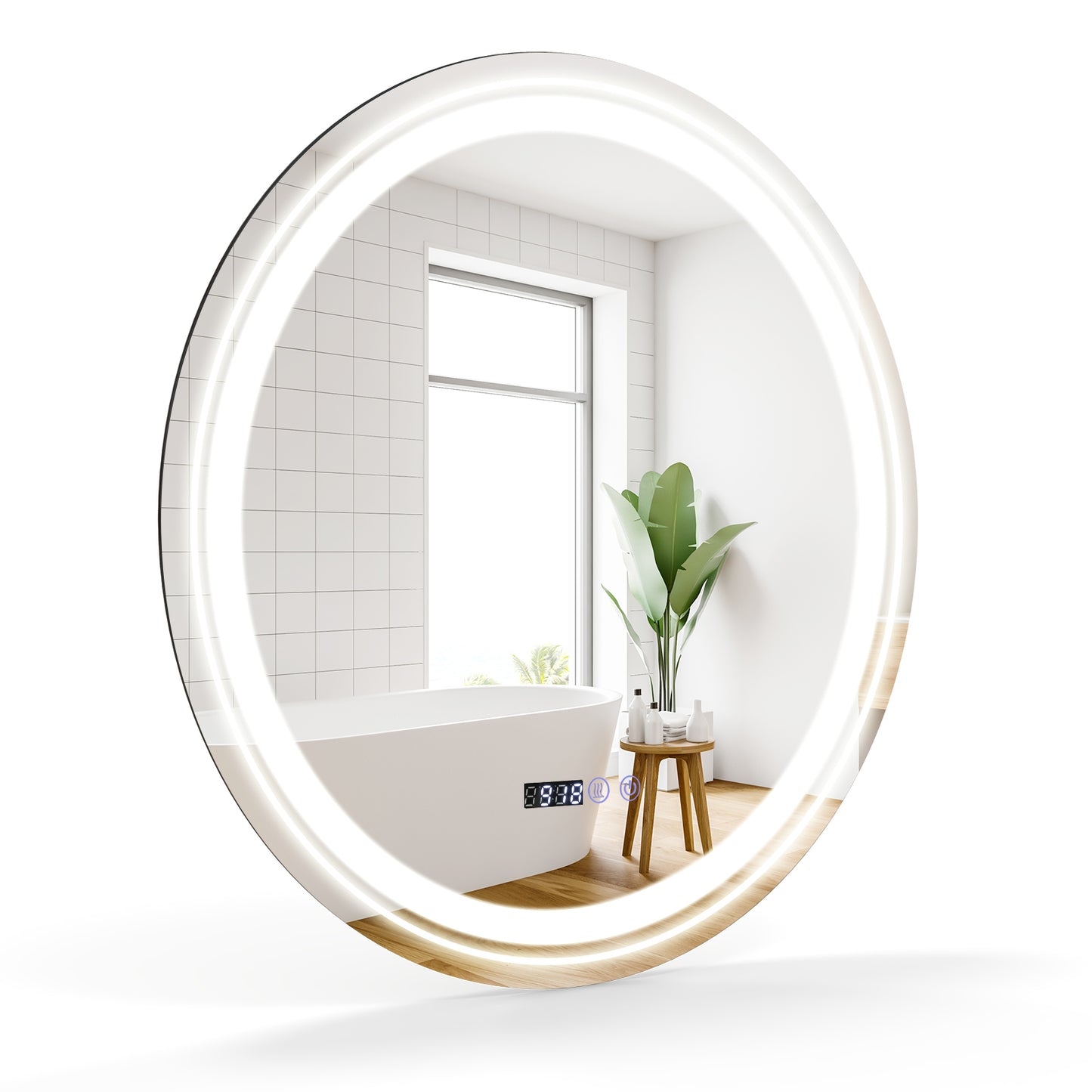 Round LED bathroom mirror with anti-fog feature and 3 color LED lights, wall-mounted decor by Wilsons Home Store