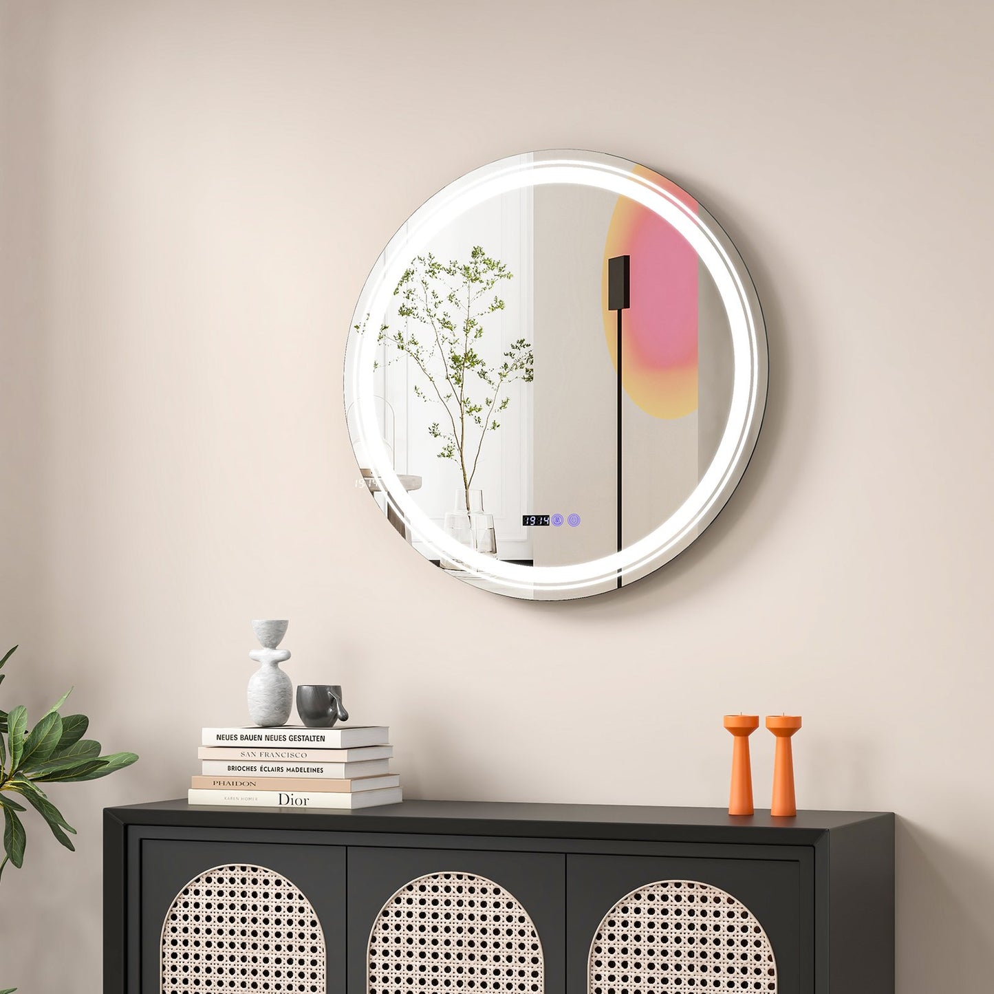 Anti-Fog Round Led Bathroom Mirror with 3 Color LED Lights-L