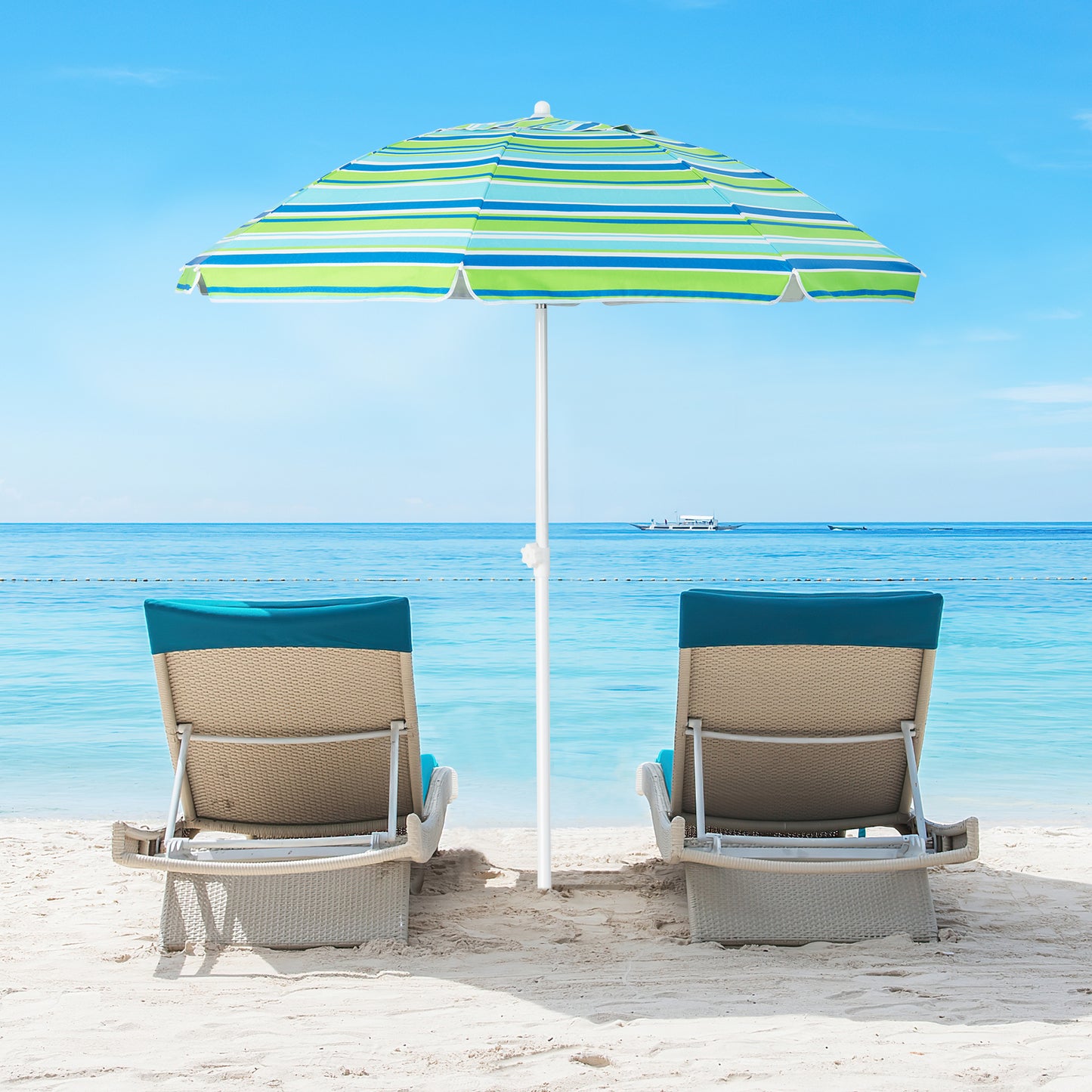 6.5 Feet Patio Beach Umbrella with Waterproof Polyester Fabric-Blue